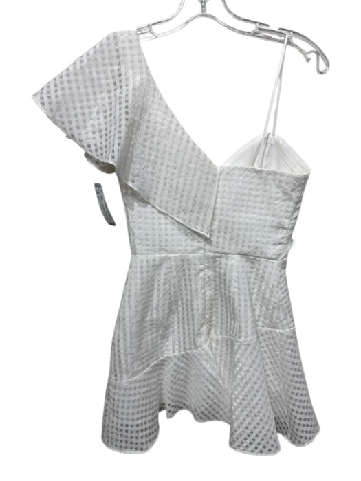 Amanda Uprichard Size P White Polyester One Shoulder Windowpane Ruffles Dress White / P
