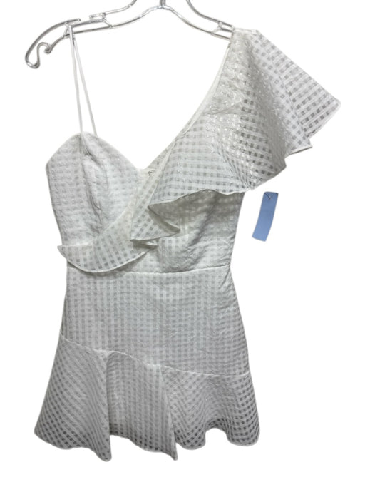 Amanda Uprichard Size P White Polyester One Shoulder Windowpane Ruffles Dress White / P