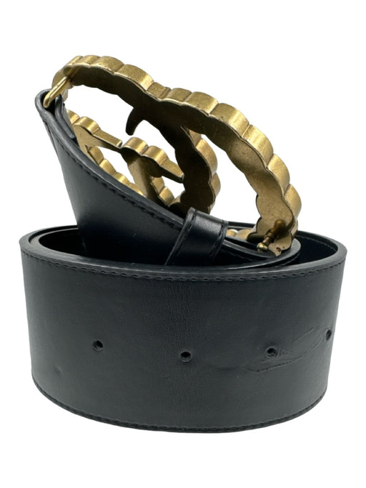 Gucci Gold, Pearl, Black Leather Faux Pearl GG  logo Wide Belts Gold, Pearl, Black / 34/85
