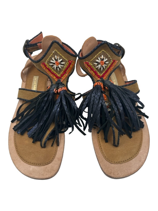 Meher Kakalia Shoe Size 38 Brown, Orange, Red, Black, Gold Tassel Flat Sandals Brown, Orange, Red, Black, Gold / 38
