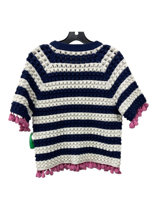 Kate Spade Size Medium Navy, White & Pink Cotton & Polimide Short Sleeve Sweater Navy, White & Pink / Medium