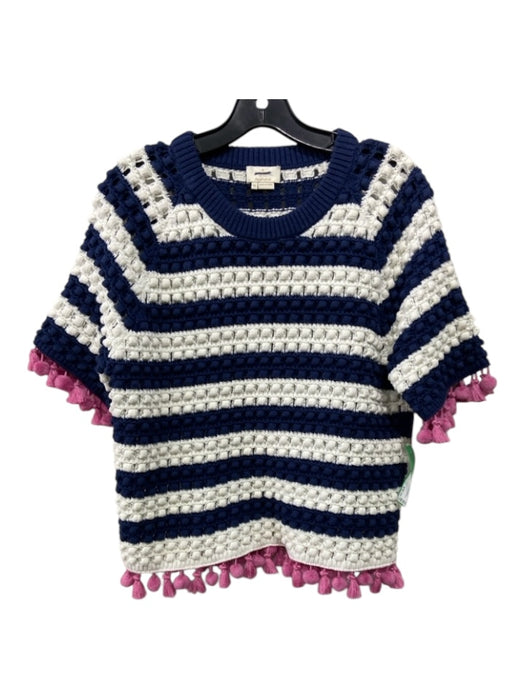 Kate Spade Size Medium Navy, White & Pink Cotton & Polimide Short Sleeve Sweater Navy, White & Pink / Medium