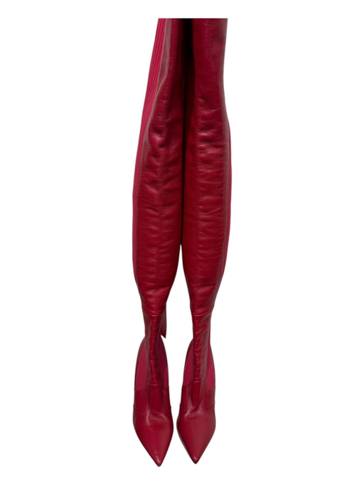 Fendi Shoe Size 38 Cherry Red Leather Upper Pointed Toe Stripe Detail Boots Cherry Red / 38