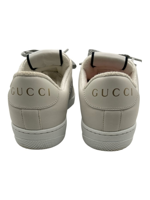 Gucci Shoe Size 37.5 White & Silver Leather Upper GG Lace Up Low Top Sneakers White & Silver / 37.5