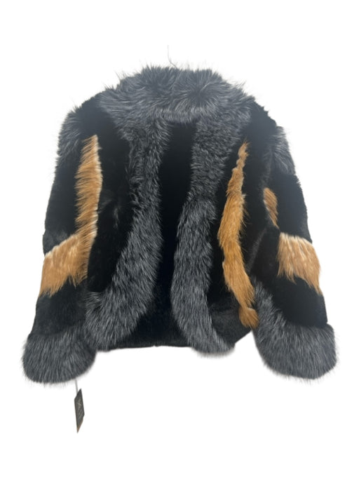 Belle Fare Size M Black, Tan & Gray Polyester Faux Fur Fur Block Zip Up Jacket Black, Tan & Gray / M