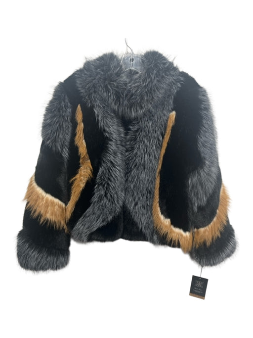 Belle Fare Size M Black, Tan & Gray Polyester Faux Fur Fur Block Zip Up Jacket Black, Tan & Gray / M