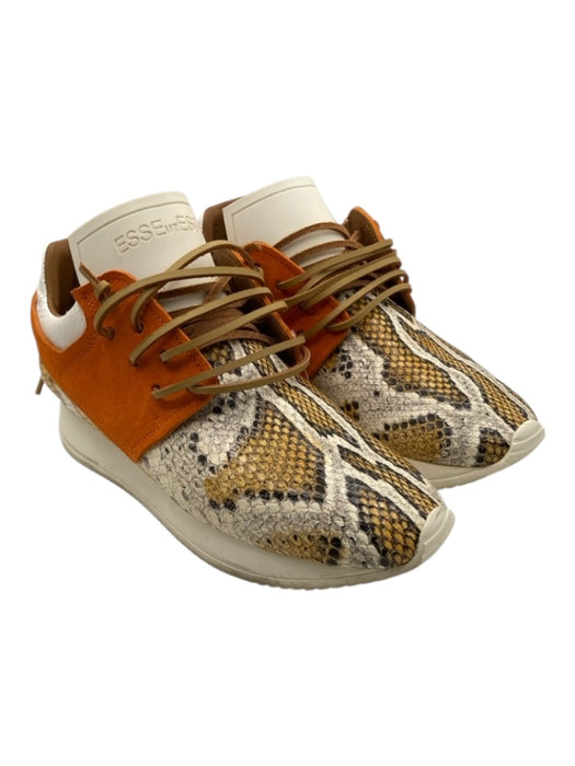 Esseutesse Shoe Size 39 Orange, Yellow & White Leather & Suede Lace Up Sneakers Orange, Yellow & White / 39