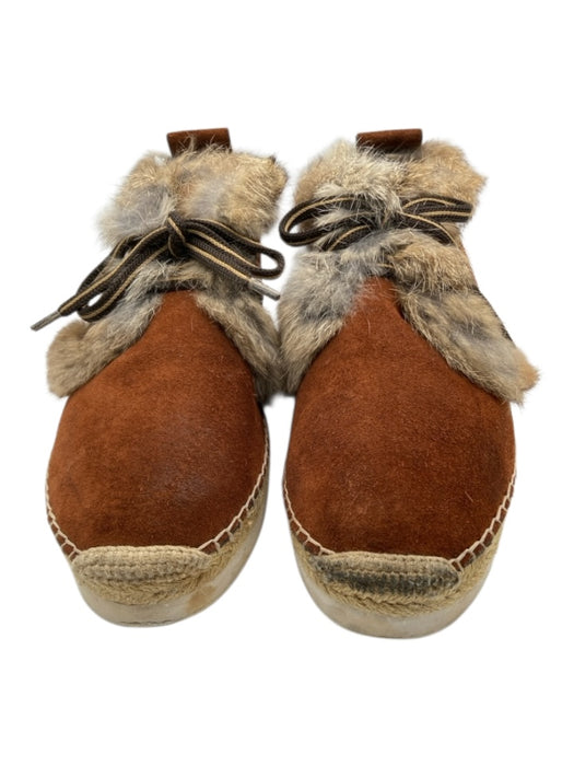 See By Chloe Shoe Size 40 Brown, Gray & White Suede Round Toe Fur trim Sneakers Brown, Gray & White / 40