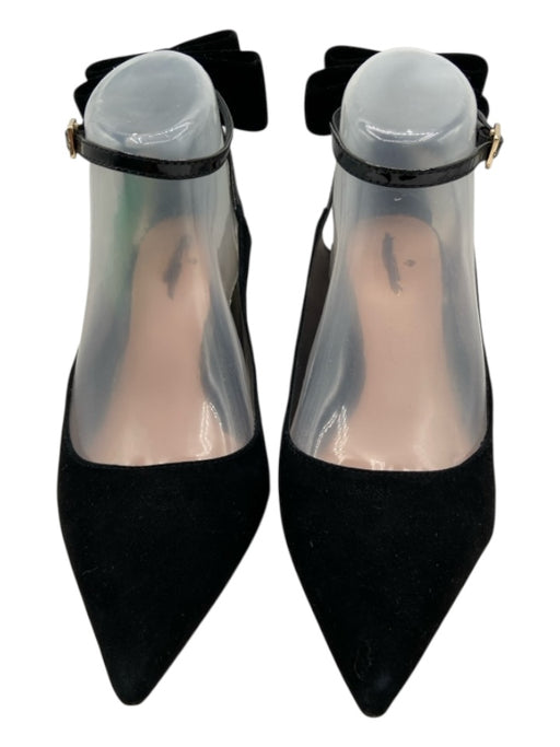 Kate Spade Shoe Size 8 Black Suede & Patent Leather Velvet Bow Kitten Heel Pumps Black / 8