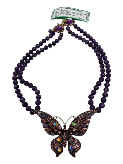 Eye Candy Los Angeles Purple & Gold Amethyst Rhinestone Butterfly Necklace Purple & Gold