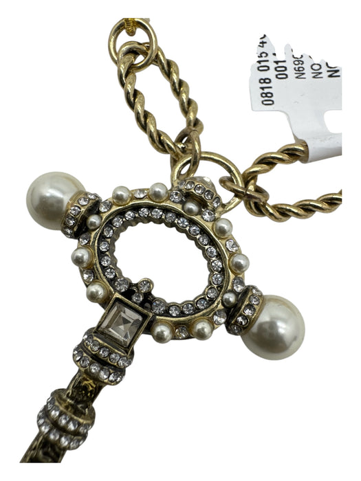 Cream & Gold Gold Tone Metal Pearl Key Pendant Toggle Clasp Necklace Cream & Gold