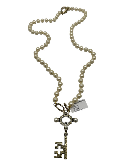 Cream & Gold Gold Tone Metal Pearl Key Pendant Toggle Clasp Necklace Cream & Gold