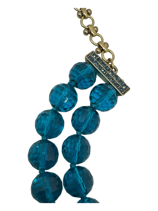 Heidi Daus Turquoise, Green & Gold Glass Beads gold tone metal Necklace Turquoise, Green & Gold