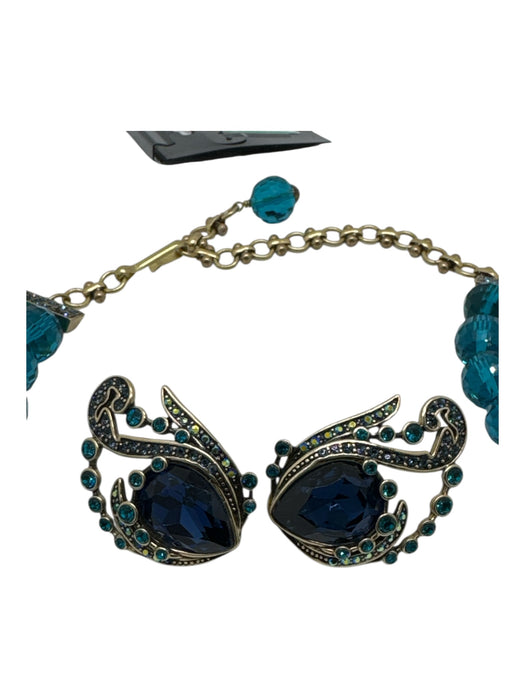 Heidi Daus Turquoise, Green & Gold Glass Beads gold tone metal Necklace Turquoise, Green & Gold