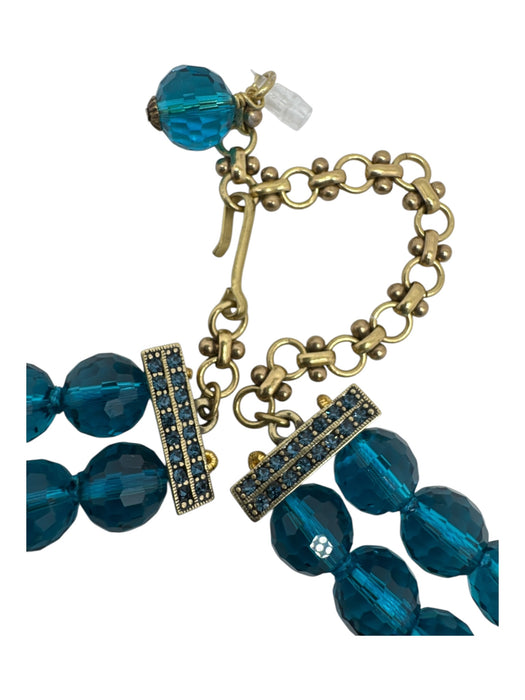 Heidi Daus Turquoise, Green & Gold Glass Beads gold tone metal Necklace Turquoise, Green & Gold