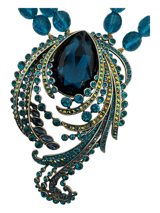 Heidi Daus Turquoise, Green & Gold Glass Beads gold tone metal Necklace Turquoise, Green & Gold