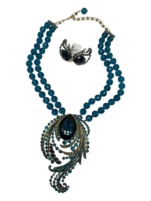 Heidi Daus Turquoise, Green & Gold Glass Beads gold tone metal Necklace Turquoise, Green & Gold