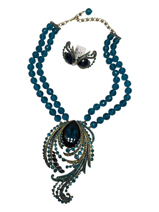 Heidi Daus Turquoise, Green & Gold Glass Beads gold tone metal Necklace Turquoise, Green & Gold