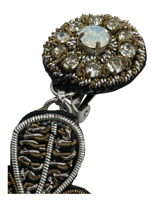 Ranjana Khan Black, White & Gold Leather Rhinestone Pearl Embellished Earrings Black, White & Gold