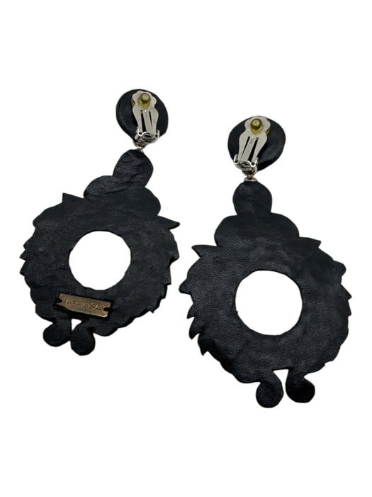 Ranjana Khan Black, White & Gold Leather Rhinestone Pearl Embellished Earrings Black, White & Gold
