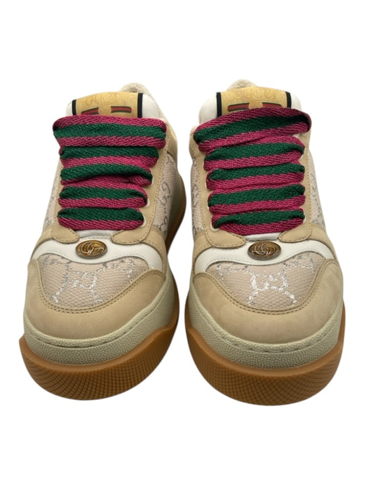 Gucci Shoe Size 37 Beige, Pink, Green Leather Canvas Monogram Platform Sneakers Beige, Pink, Green / 37
