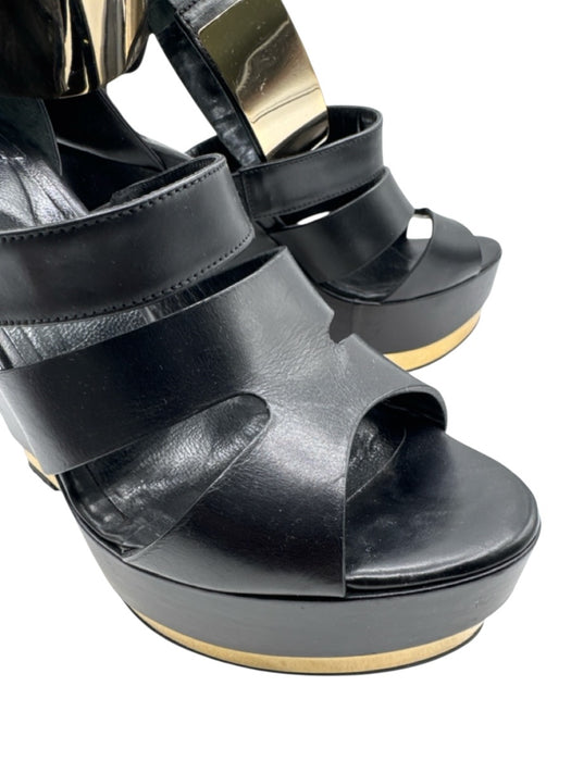 Roberto Botticelli Shoe Size 39 Black & Gold Leather Upper Back Zip Sandals Black & Gold / 39