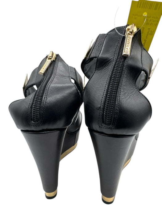 Roberto Botticelli Shoe Size 39 Black & Gold Leather Upper Back Zip Sandals Black & Gold / 39