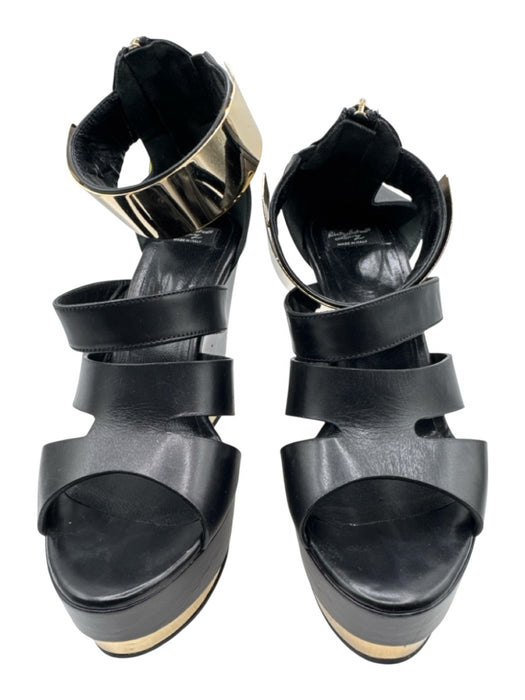 Roberto Botticelli Shoe Size 39 Black & Gold Leather Upper Back Zip Sandals Black & Gold / 39