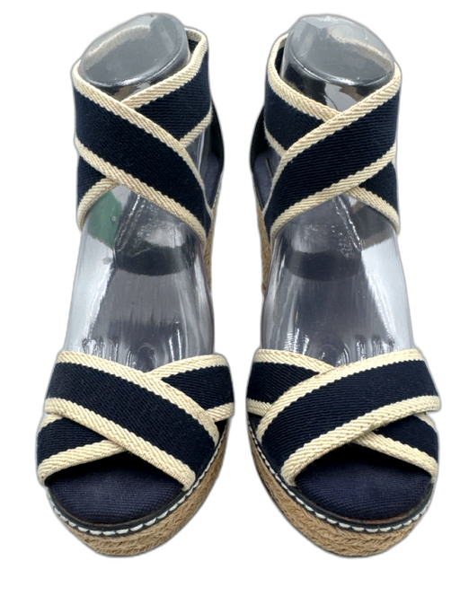 Tory Burch Shoe Size 8 Navy blue & Cream textile upper Criss Cross Sandals Navy blue & Cream / 8