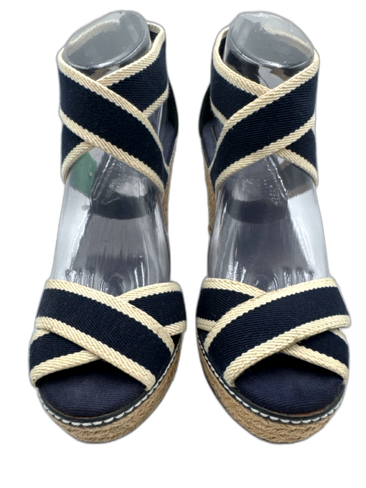 Tory Burch Shoe Size 8 Navy blue & Cream textile upper Criss Cross Sandals Navy blue & Cream / 8