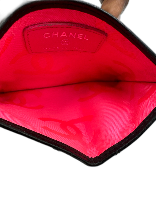 Chanel Black & Neon Pink Leather Patent Leather Interlocking CC Quilted Wallets Black & Neon Pink