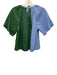 Crosby Size XS Blue & Green Cotton & Nylon Short Sleeve Gathered Tie Neck Top Blue & Green / XS
