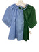 Crosby Size XS Blue & Green Cotton & Nylon Short Sleeve Gathered Tie Neck Top Blue & Green / XS