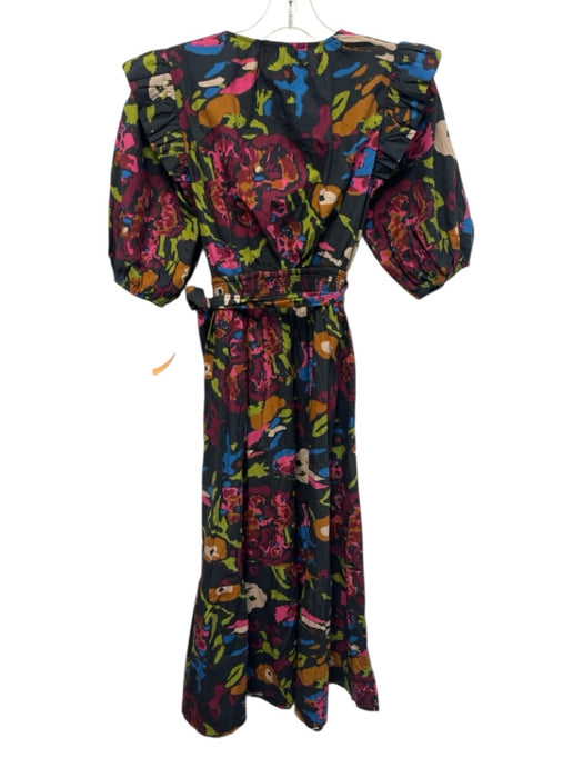 Cleobella Size XS Black, Pink, Multi Cotton Short Puff Sleeve Floral Print Dress Black, Pink, Multi / XS