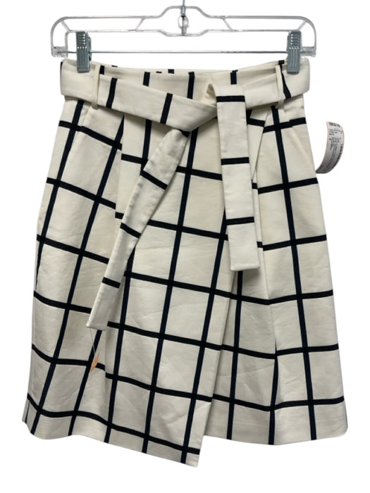 Karen Millen Size 4 White & Black Cotton & Polyamide Faux Wrap Windowpane Skirt White & Black / 4