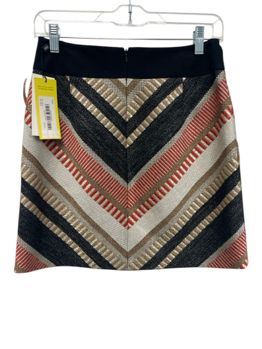 Karen Millen Size 4 Black, Red, Gold Polyester & Cotton Woven Chevron Mini Skirt Black, Red, Gold / 4
