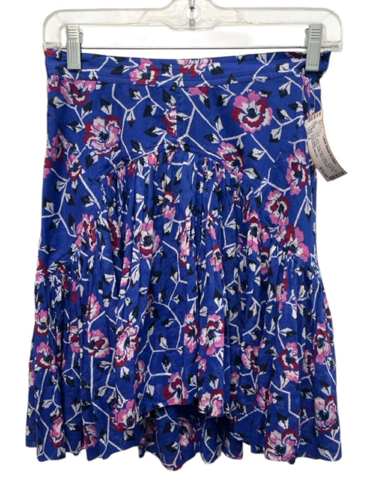 Isabel Etoile Marant Size 4 Blue, Red, Pink Cotton Back Zip Floral Print Skirt Blue, Red, Pink / 4
