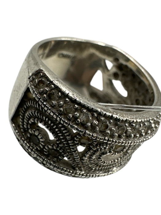 Silver & Clear 925 Sterling Silver Pave Diamonds Swirl Dangle Ring Silver & Clear