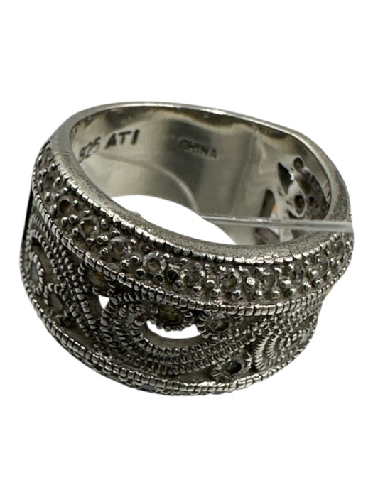 Silver & Clear 925 Sterling Silver Pave Diamonds Swirl Dangle Ring Silver & Clear