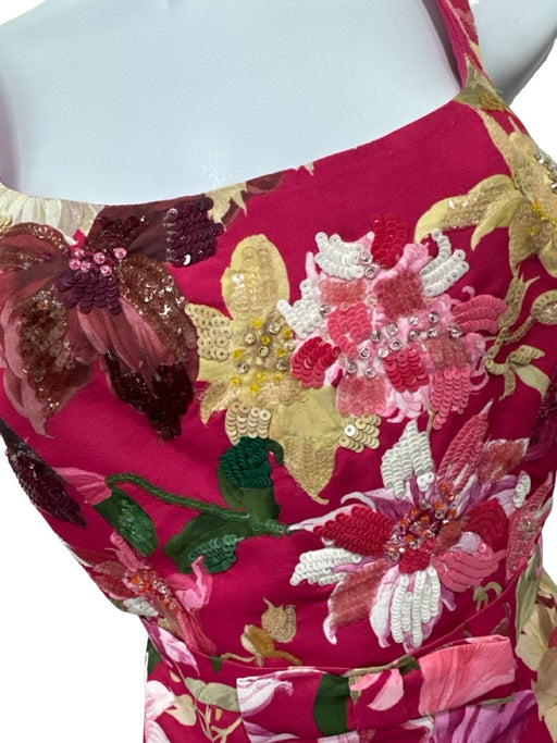 Sachin & Babi Size 4 Hot Pink & Multi Polyester Sleeveless Floral Print Gown Hot Pink & Multi / 4