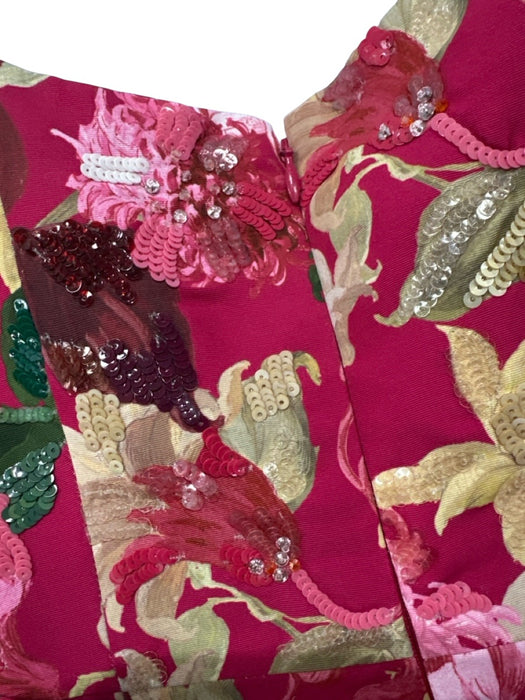 Sachin & Babi Size 4 Hot Pink & Multi Polyester Sleeveless Floral Print Gown Hot Pink & Multi / 4