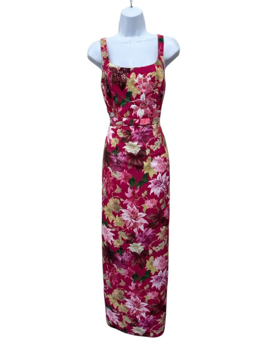 Sachin & Babi Size 4 Hot Pink & Multi Polyester Sleeveless Floral Print Gown Hot Pink & Multi / 4