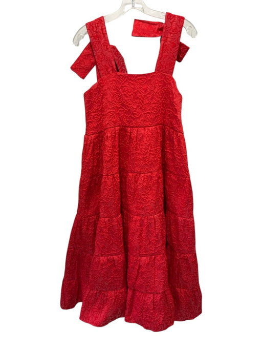 Sister Jane Size XS Red Polyester Floral Jacquard Tie Straps Tiered Gown Red / XS