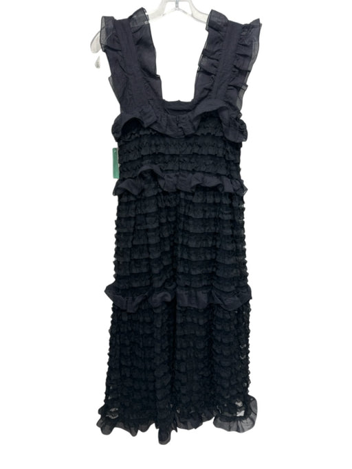 Sister Jane Size XS Black Polyester Mesh Overlay Square Neck Sleevel Print Dress Black / XS