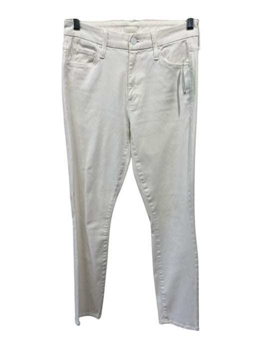 Mother Size 26 White Cotton Blend Zip & Button Crop Distressed Detail Jeans White / 26