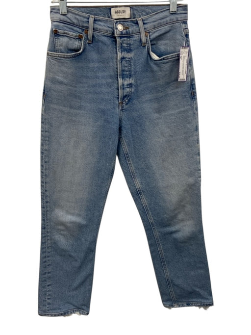 Agolde Size 26 Blue Wash Cotton Blend Button Fly Whiskering Frayed Hem Jeans Blue Wash / 26