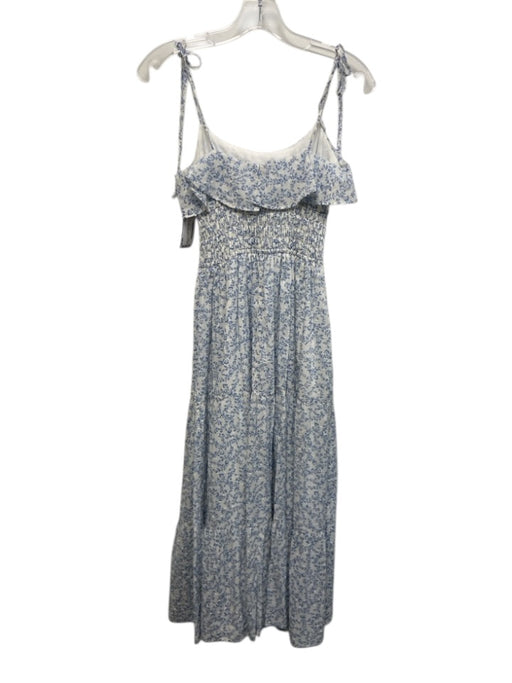 Wayf Size XS Blue & White Cotton Tie Shoulder Floral Clip Dot Maxi Dress Blue & White / XS
