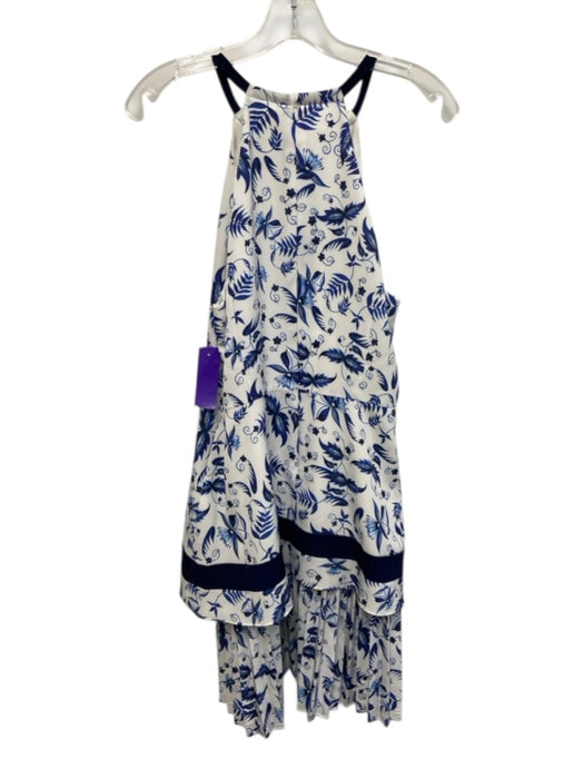 Wayf Size XS Blue & White Cotton Tie Shoulder Floral Clip Dot Maxi Dress Blue & White / XS