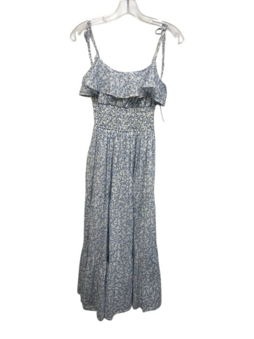 Wayf Size XS Blue & White Cotton Tie Shoulder Floral Clip Dot Maxi Dress Blue & White / XS
