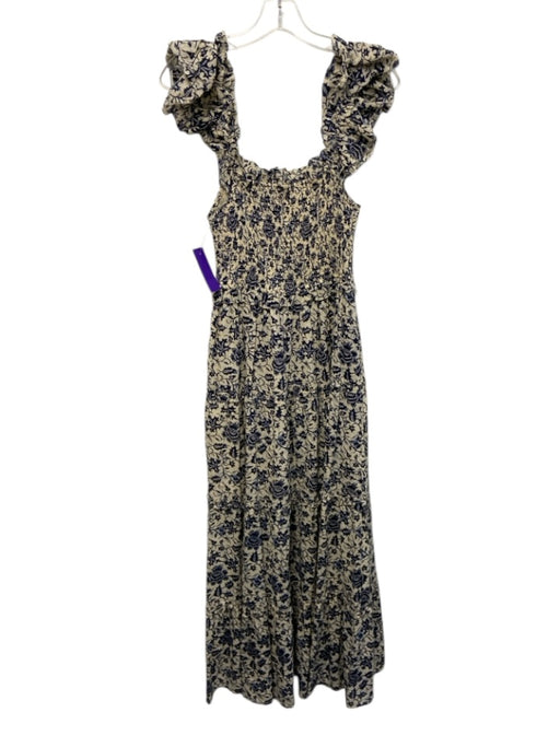 Love The Label Size XS White & Navy Cotton Printed Smocked Bodice Maxi Dress White & Navy / XS